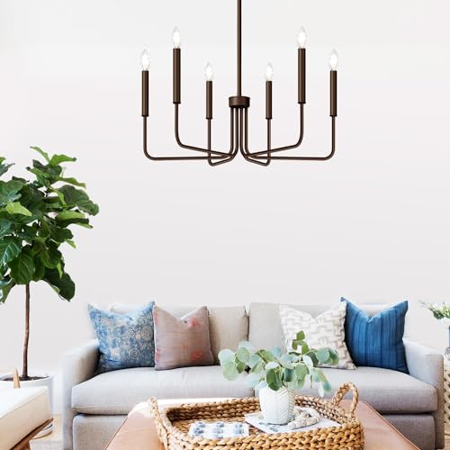6-Light Farmhouse Chandelier for Dining Room Lighting Fixtures Hanging, Oil-Rubbed Bronze Dining Light Fixtures Industrial Chandelier for Bedroom, Foyer, Hall, Kitchen, Living Room and Entryway
