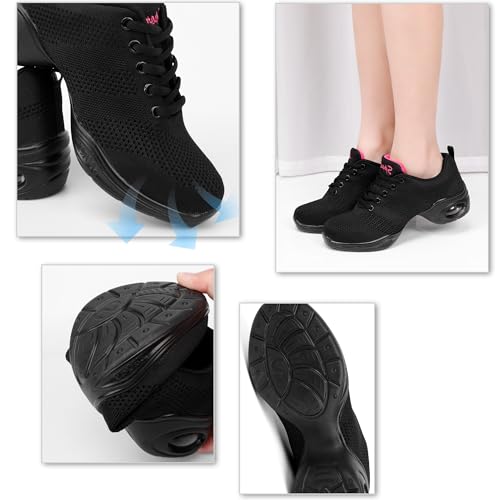 Women Dance Sneakers Jazz Shoes Lace-up Sneaker,Air Cushion Mesh Slip Jazz Dance Shoes Platform Split Sole Athletic Walking Dance Shoes4
