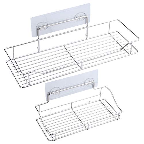 PIGPIGFLY Set de 2 Estantes para Ducha de Acero Inoxidable,Organizador Estantes Cesta para Ducha, Baldas de Baño,Baldas Pared sin Agujeros,Estante Cocina，Estantería,Sin Taladro… (Style 1)