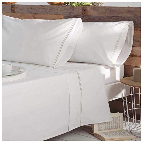 COTTON ARTean Juego de sabanas Bordadas Algodón 100%. Percal 200 Hilos. Modelo Oro. Color Blanco. Cama de 135 x 190/200. Percal 100% Algodon