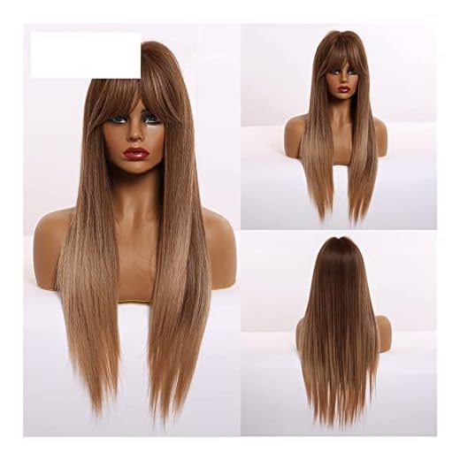 Vernacular Långt rakt brunt ombre naturligt hår peruker mellersta del värmebeständiga syntetiska peruker compatible with afro kvinnor dagliga cosplay mode peruker (Color : Lc244-1)