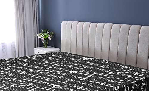 Ambesonne Music Fitted Sheet, Musical Notes And Clef Sheet Pattern In Abstract Style Print, Soft Decorative Fabric Bedding All-Round Elastic Pocket, Twin Size, Charcoal Black #TOP13