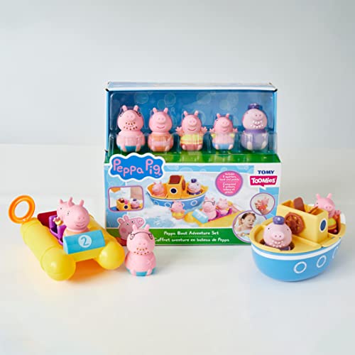 Peppa Pig Water Toys by TOMY Toomies- Peppa&rsquo;s Boat Adventure Bath Toy Set - Includes 2 Boat Toys and 5 Peppa Pig Figures - 18 Months and Up