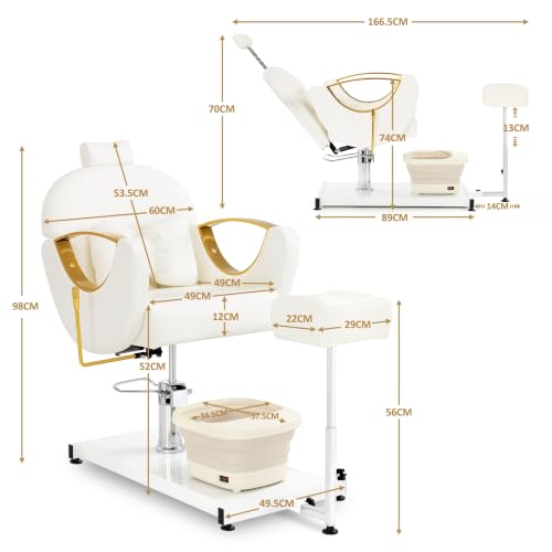 Silla de pedicura con bañera de pies y taburete regulable en altura 4