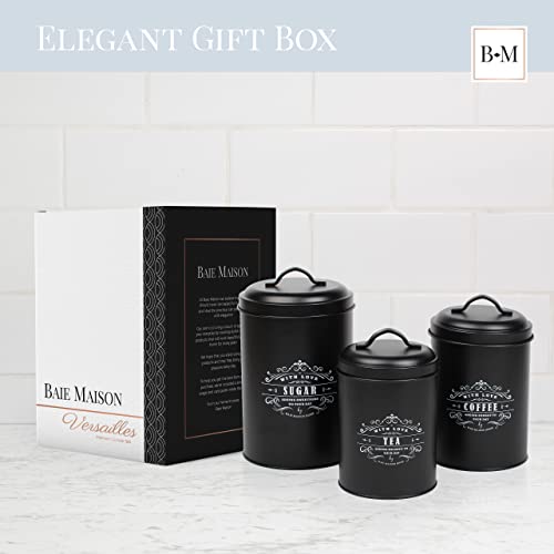 Baie Maison Large Black Kitchen Canisters Set of 3 - Rustic Canister Collections for Kitchen Counter - Coffee, Tea, Sugar Storage Jars - Stylish Metal Kitchen Decor - Image 5