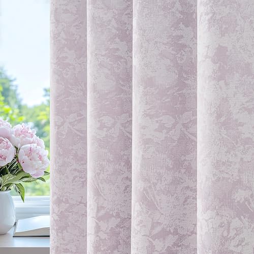 Beauoop Purple Floral Jacquard Blackout Curtains 84 Inches Long 2 Panels for Bedroom Living Room Chenille Flower Room Darkening Thermal Insulated Soundproof Grommet Window Treatments Drapes, 52x84