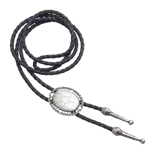 Image of AZORA Western Cowboy Bolo Tie Men Leather Necktie Leather Cord Turquoise Stone Bolo Ties for Men Women