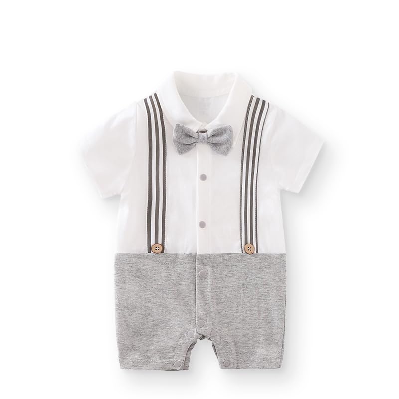 HUAANIUE Newborn Baby Boys Gentleman Romper One Piece Short Sleeve Bowtie Outfit Formal Wear Tuxedo Suit
