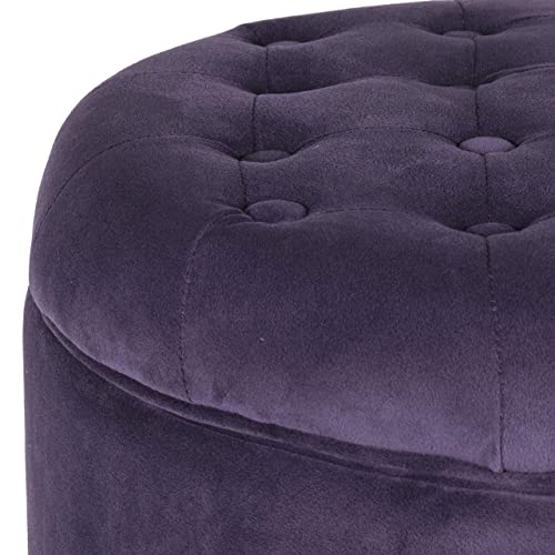 Homepop Velvet Tufted Round Storage Ottoman With Removable Lid, Purple #TOP6