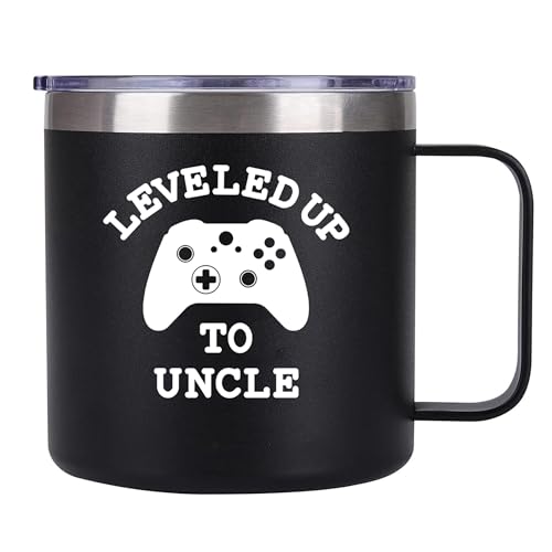 Xinvast New Uncle Insulated Mug with Handle,First Time Uncle, Stainless Steel Double Wall Vacuum Metal Coffee Tumbler Cup for Friend 14 oz