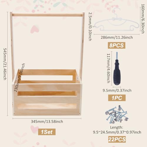 UNICRAFTALE Wooden Baby Shower Crate Closet Baby Storage Crate Hamper Shower Party Basket with Handle with 8pcs Kids' Hanger Wood Hamper Welcome Baby Gifts for New Parents