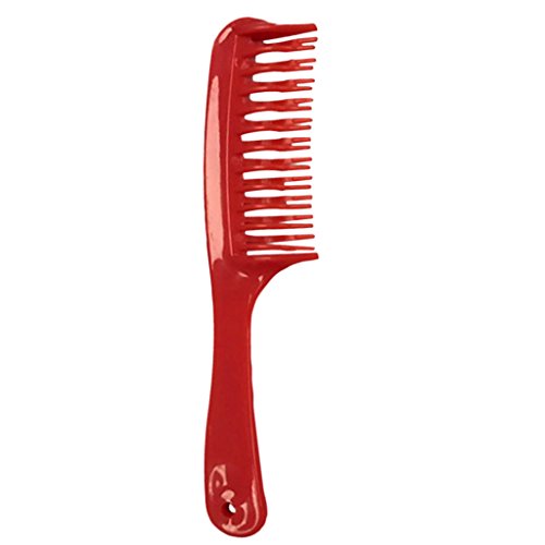Fityle Hairdressing Salon Large Detangler Detangling Hair Comb, Double Curved Teeth Comb Style, Durable Plastic, Bleaches Tints Resistant - Red
