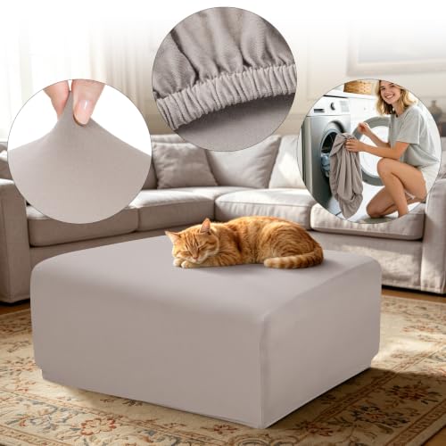 Image of YISUN Stretch Rectangle Ottoman & Footstool Cover, X‑Large, Khaki