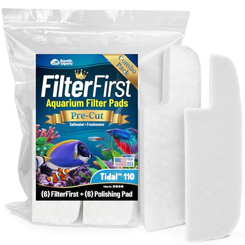 Image of Aquatic Experts FilterFirst + Polishing Pad Combo - Precut Aquarium Filter Floss & Water Polishing Media for Ultra Clear Water - 6 Pack Combo (6 FilterFirst + 6 Polishing Pads), Tidal 110 Compatible