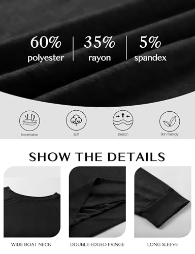 Buauty Women's Off Shoulder Tops Boat Neck Long Sleeve Blouse Cute Loose Casual Oversized Shirt 2024 Drop Shoulder Baggy Tops4