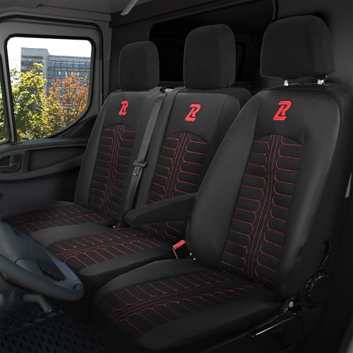 LUCARO Housse Siege Voiture Mercedes Sprinter 3 à partir de 2018 - Ensembles de Housses de Siège 2+1 - Housse de Siege Voiture Noir Rouge - Couvre Siege Auto