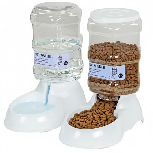 Taylor & Brown Automatic Pet Dog Feeder and Water Dispenser Set, 3.5L Gravity Dog Cat Food and Water Dispenser Set with Pet Food Bowl, Pet Food Water Dispenser Station