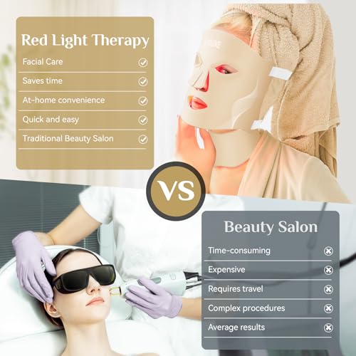 Image of Red Light Therapy for Face, LED Light Therapy Mask Skin Care Mask & Neck, LED Red & NIR Light Therapy Wavelength for Home Use, Working Travel Yoga Sleep yellow