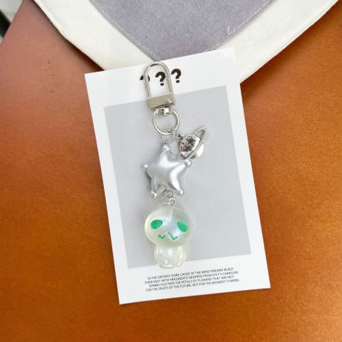 Qcbuegof Trendy Small Planet Alien Doll Keyring Glow in Dark Phone Charm Strap Keychain Pendant Cute Fun Present for Girls Lovely Alien Keyring - 5