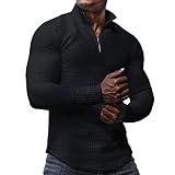 BlackTeak Men's Solid Color Sweatshirts Long Sleeve Stand Collar Soft Shirts Quarter Zip Waffle Pull