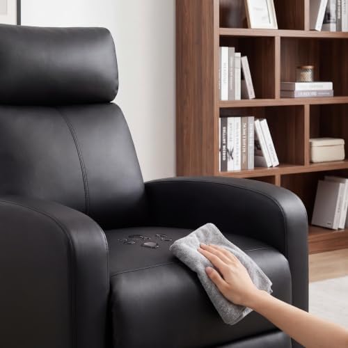 Image of Leather Recliner Chair with Adjustable Backrest & Footrest, Black