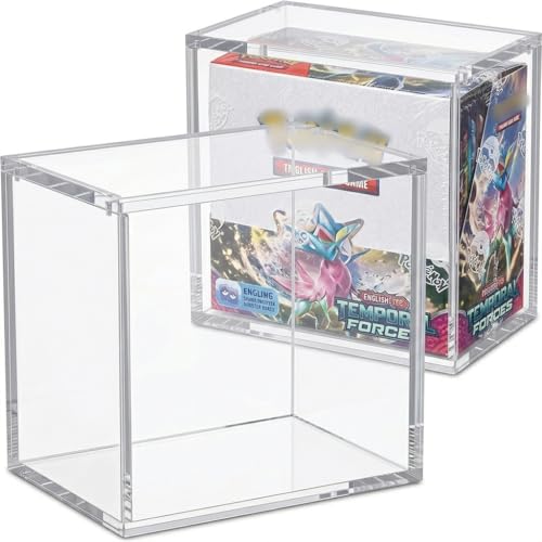 Acrylic PKMN Booster Box Case Magnetic Display Stackable - Ultra Thick 8mm + 5mm Reinforced Edges, Strong Magnets Dust-Proof Collector Storage Protector Case Compatible with PKMN Booster Boxes