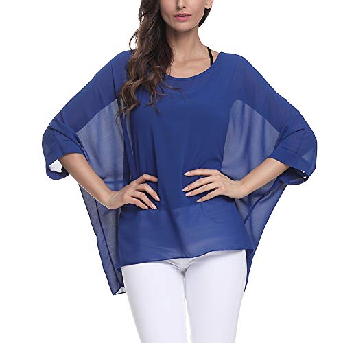 Image of Ckikiou Plus Size Batwing Flowy Semi Sheer Chiffon Blouse Tunic for Women Summer Floral Print Boho Beach Cover ups