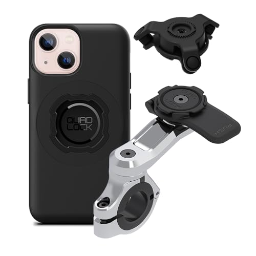 Image of Quad Lock Motorcycle Handlebar Phone Mount PRO Chrome with Vibration Dampener and MAG Phone Case for iPhone 13 Mini