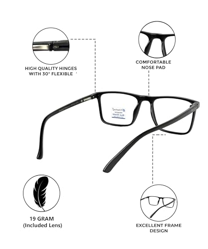 Image of Premium Blue Light Filter Photochromic Computer Glasses | Zero Power Blue Cut Photochromic Eye glasses For Eye Protection | Retro Square Frame for Men & Women /Standard Size (BLACK)
