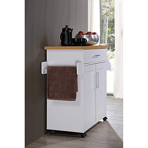 image for Hodedah Kitchen Island with Spice Rack, Towel Rack & Drawer, White wit