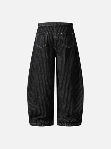 Aelfric Eden Baggy Barrel Jeans pour homme et femme à rayures larges Unisexe Vintage Pantalon de loisirs Y2K à rayures Pantalon chino décontracté avec jambe large, Noir , M – vue 4