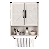 Rustic Wood Wall Mounted Storage Cabinet with Two Barn Door, 3-Tier Farmhouse Toilet Bathroom Spaces