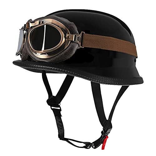 Deutsch Helm Halboffenen Vintage Öffnen Motorradhelm Halb-Helm ECE-Zertifizierung Chopper Helm mit Sonnenbrille für Mopeds Cruiser Vintage Jet Helm Schnellverschlussschnallen M-XXL
