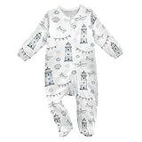 Emelivor Nautical Lighthouse Envelope Baby One-Piece Newborn Pajamas Cotton Infant Footed Pjs for Girls Boys Kids