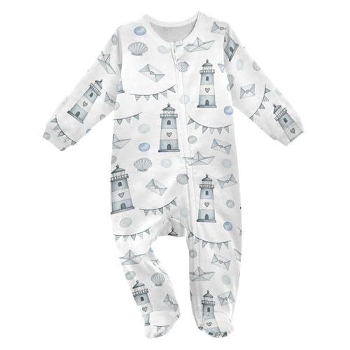 Emelivor Nautical Lighthouse Envelope Baby One-Piece Newborn Pajamas Cotton Infant Footed Pjs for Girls Boys Kids