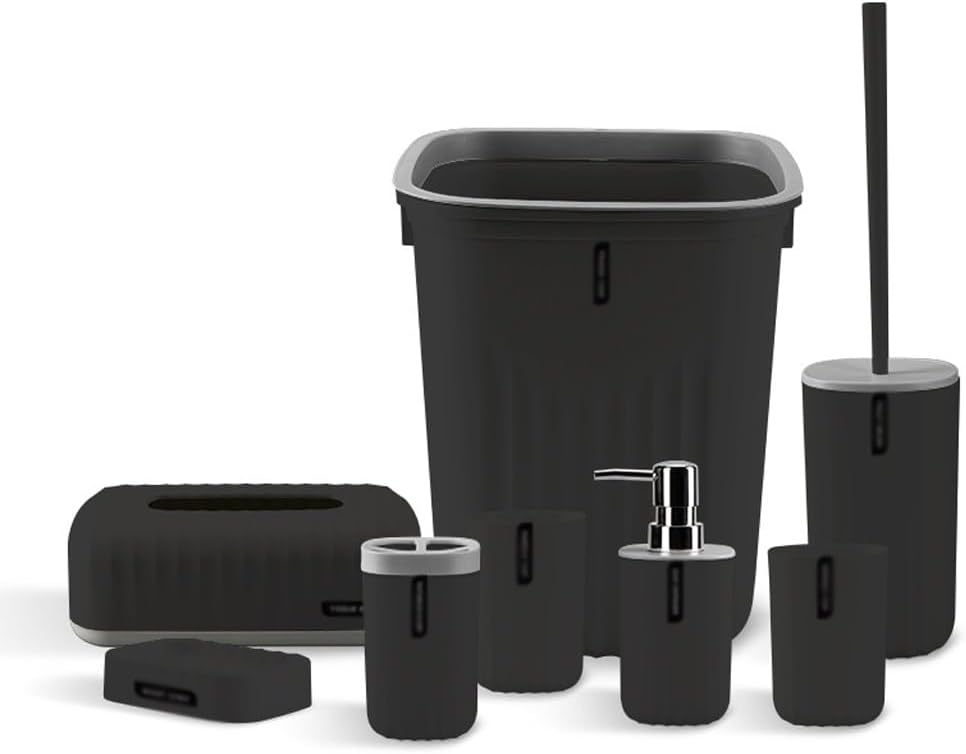 Hotel Home Bathroom Wash Pattern Eight-Piece Solid Color Bathroom Supplies Set(D)