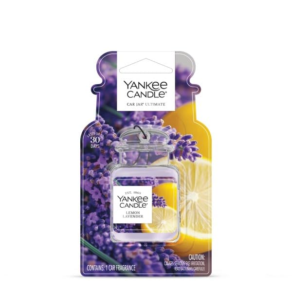 Image of Yankee Candle Classic Paper Car Jar Air Freshener, Hanging Car Freshener, Long Lasting Car Fragrance, Lemon Lavender (Pack of 3)