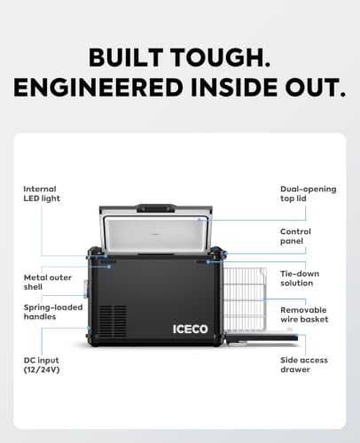 Image of ICECO VL45PLUS 12 Volt Refrigerator, 44 QT Portable Freezer, Electric Compressor Cooler Powered by SECOP, 3 Ways Access, 12 /24V DC 110~240 Volt AC, 12V Car Fridge for Travel Camping, 0℉ to 50℉