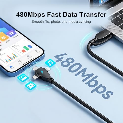 Image of Verilux PD 240W Type C Cable Fast Charging with 480Mbps Data Sync 6.6FT | Multi C Type Charger Cable with USB-C & Lighting Connectors and USB-A /USB-C Input for iPhone 17 /16 /15, Galaxy S26 /S25 /S24