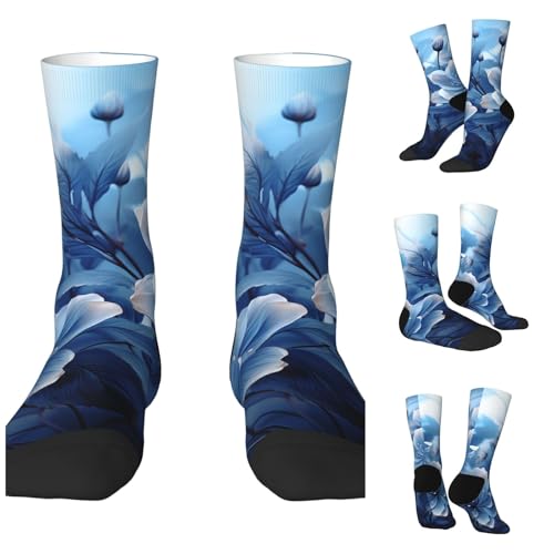 LZQPOEAS Blooming blue flowers Athletic Socks Unisex Cushioned Crew Socks Hiking Running Calf Sock Soft Above Ankle Sock