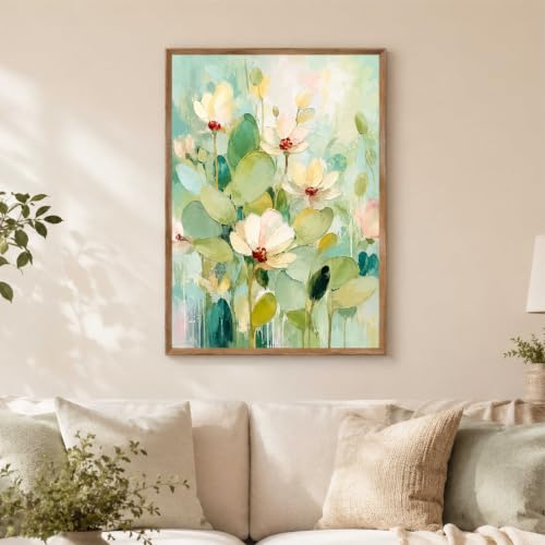 Image of Livin'luxe Pastel Floral Wall Painting for Living Room Bedroom Hall Office Decor, Soft Flower Artwork with Sparkle Laminate and Premium Wooden Synthetic Frame (13.5 x 19.5 Inch) NM01-4110