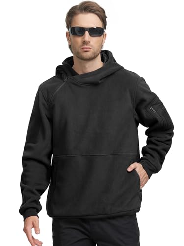 FREE SOLDIER Men's Tactical Winter Fleece Pullover Hoodie Warm Long Fleece lined Hooded Sweatshirt