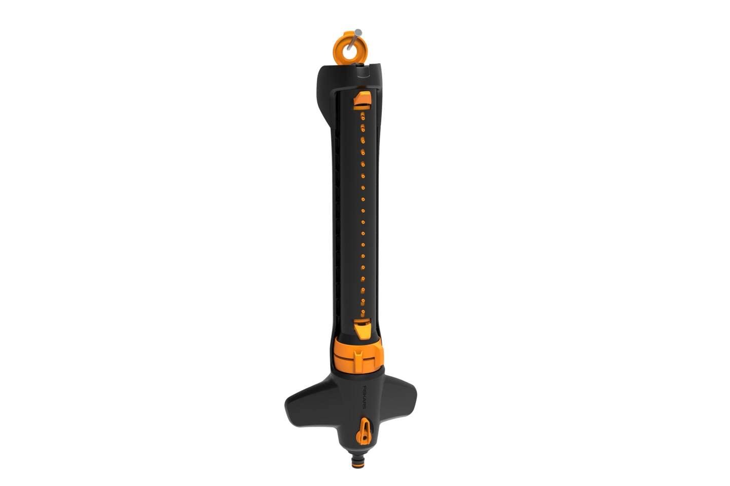 Fiskars Irrigatore Oscillante, con Valvola On/off, Misura Universale | Portata Fino a 17 x 21 m, Nero/Arancione, On/off, 1027028