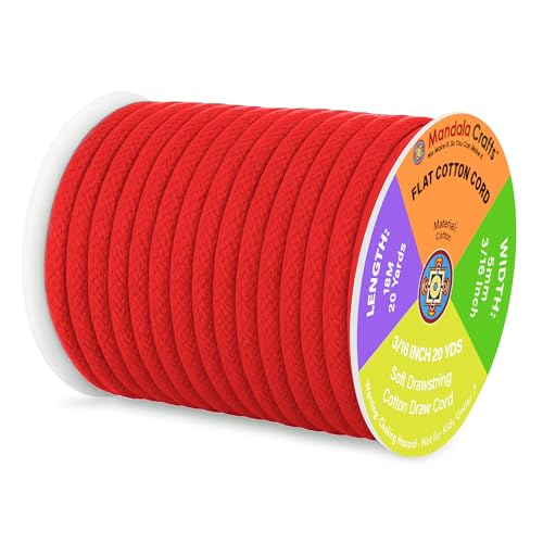 Mandala Crafts 3/16 Inch Red Flat Drawstring Cord for Hoodies