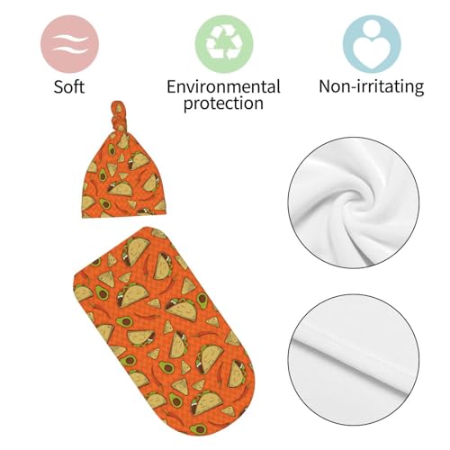 Image of Burrito Tortilla Taco Swaddle Blanket with Hat Set, Soft Newborn Swaddle Outfit Shower Funny Gift for Boys and Girls