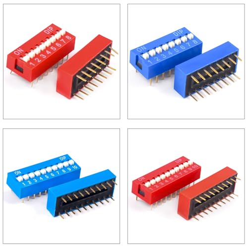 Jtsineru JTS-0731-NEW-RED-BLUE-DIP Jtsneru Dual Row Dip Switch Assorted Kit 2.54Mm Pitch 1P 2P 3P 4P 5P 6P 7P 8P 9P 10P Red & Blue On Off Dip Switches For Pcb Mount Breadboard Circuit  thumb #2