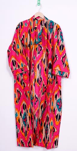 Image of Pure 100% Cotton Robe For Womens Bathrobe Dressing Gown Long sleepwear Free Size Kimono