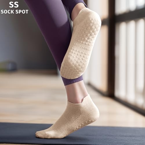 Image of 4 /6 Pairs Pilates Yoga Socks for Women | Non Slip Grip Socks | Athletic Barre Workout