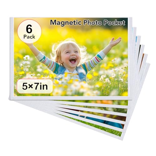 KKJCXY Magnetic Picture Frame Holds 5X7 Inches Pictures Reusable White Magnet Fridge Photo Sleeves for Refrigerator Locker Office Cabinet (White 6) (6Pcs)