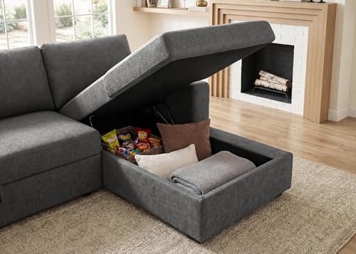 Image of HONBAY Sectional Sleeper Sofa with Pull Out Bed U-Shape Sectional Couch Sleeper Bed with Storage Chaise 6 Seater Sleeper Sectional Sofa, Light Grey